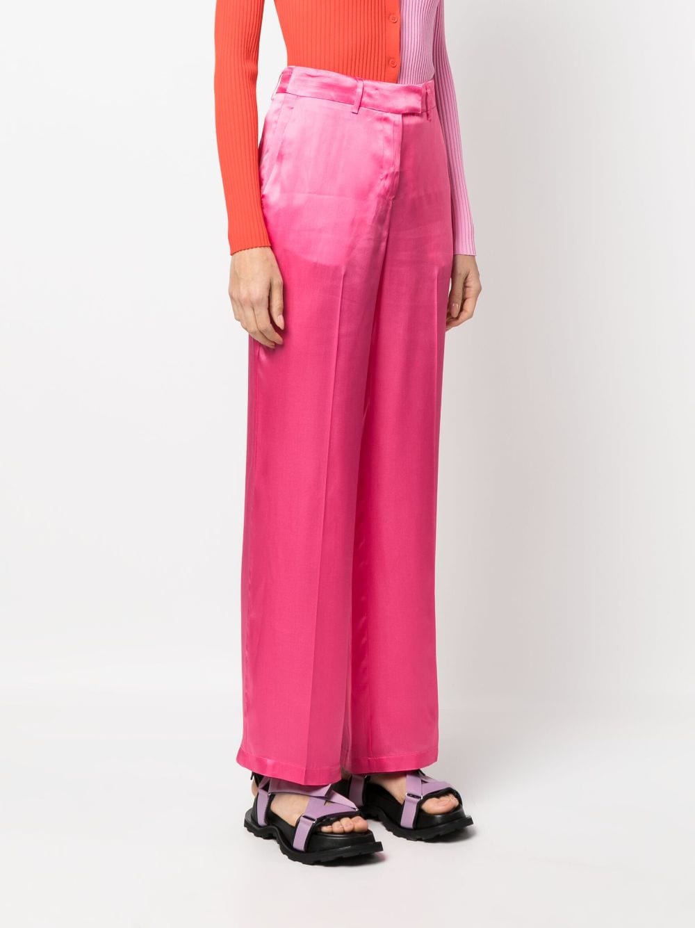 Shop Semicouture Satin-finish Straight-leg Trousers In Rosa