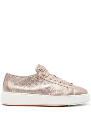 Santoni Metallic low top Leather Sneakers Farfetch