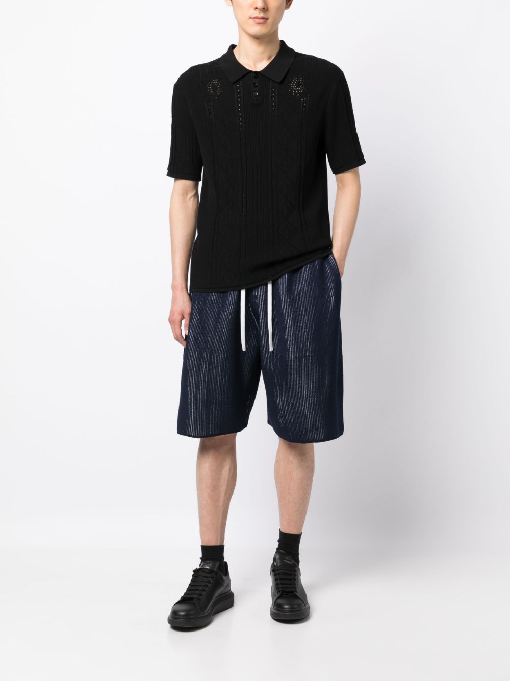Shop Fumito Ganryu Ribbed Drawstring-waist Shorts In Blau
