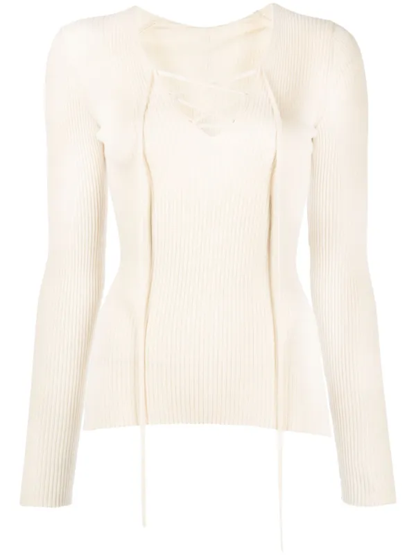 Petar Petrov Tie-front Long-sleeve Top in Neutrals