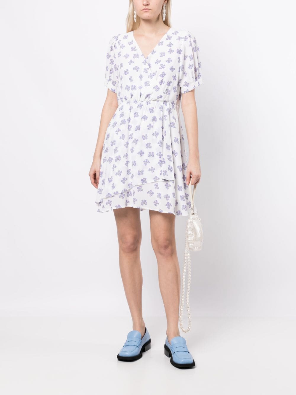 Shop B+ab Bow-print Wrap-design Dress In White
