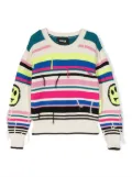 Barrow kids striped smiley face-print knit sweater - Neutrals