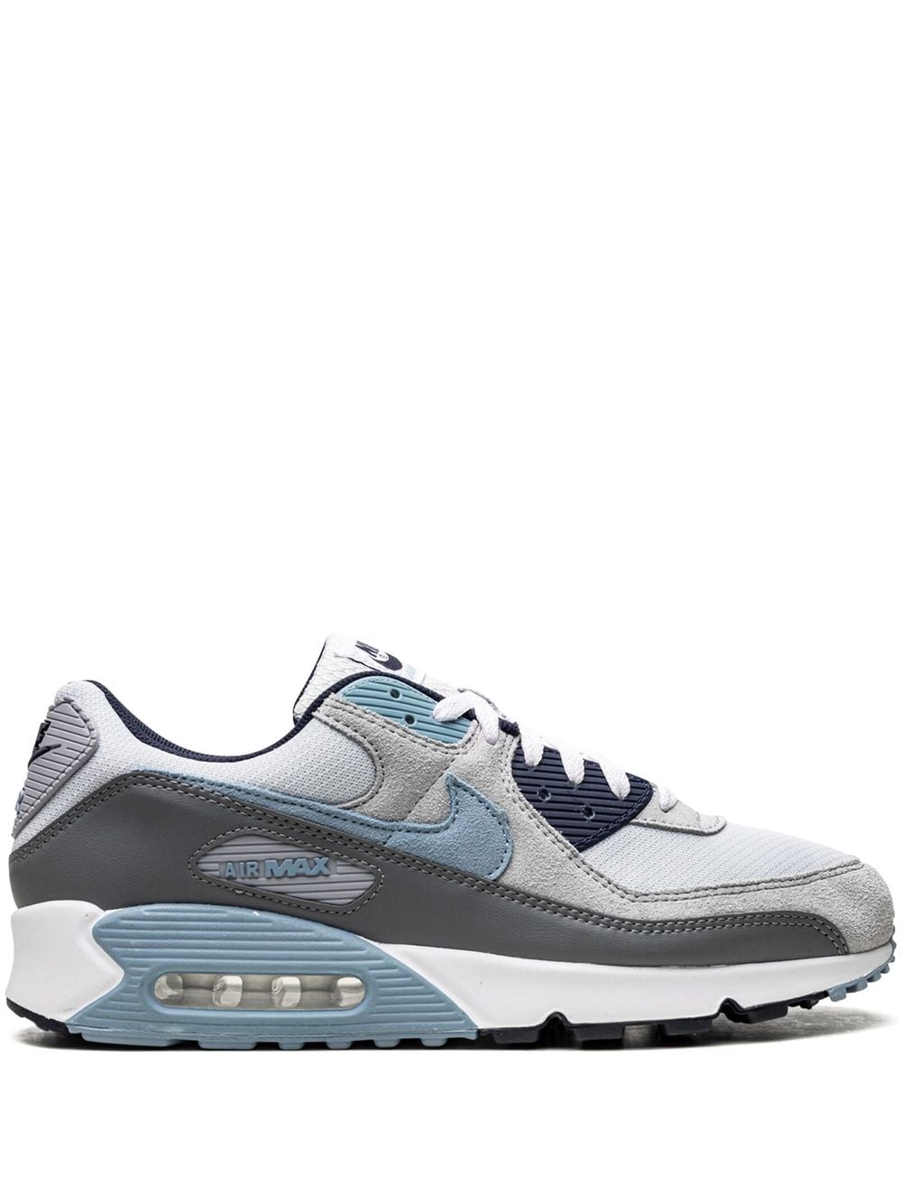 Nike Air Max 90 Low-top Sneakers In Pure Platinum/obsidian/wolf Grey/warn Blue
