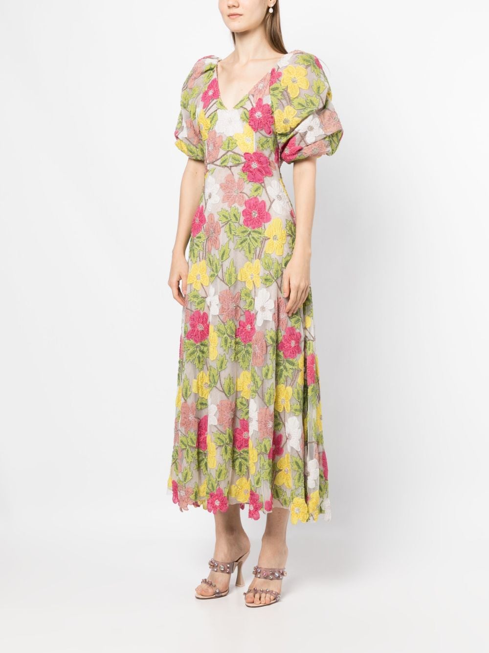 Rachel Gilbert Maxi-jurk met pofmouwen Veelkleurig