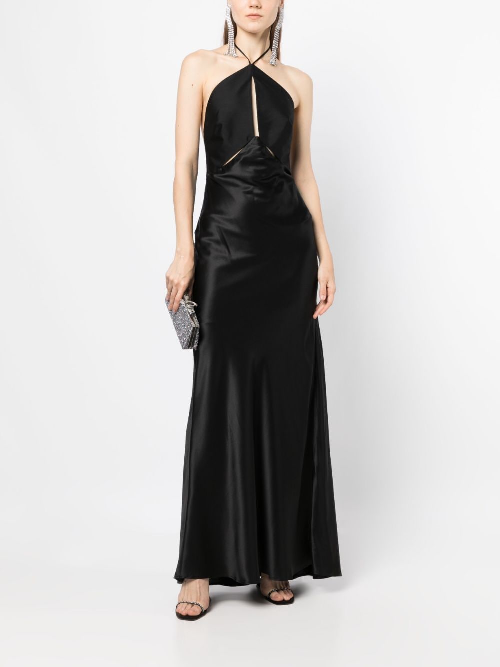 Shop Rachel Gilbert Rozalia Cut-out Satin Gown In Black