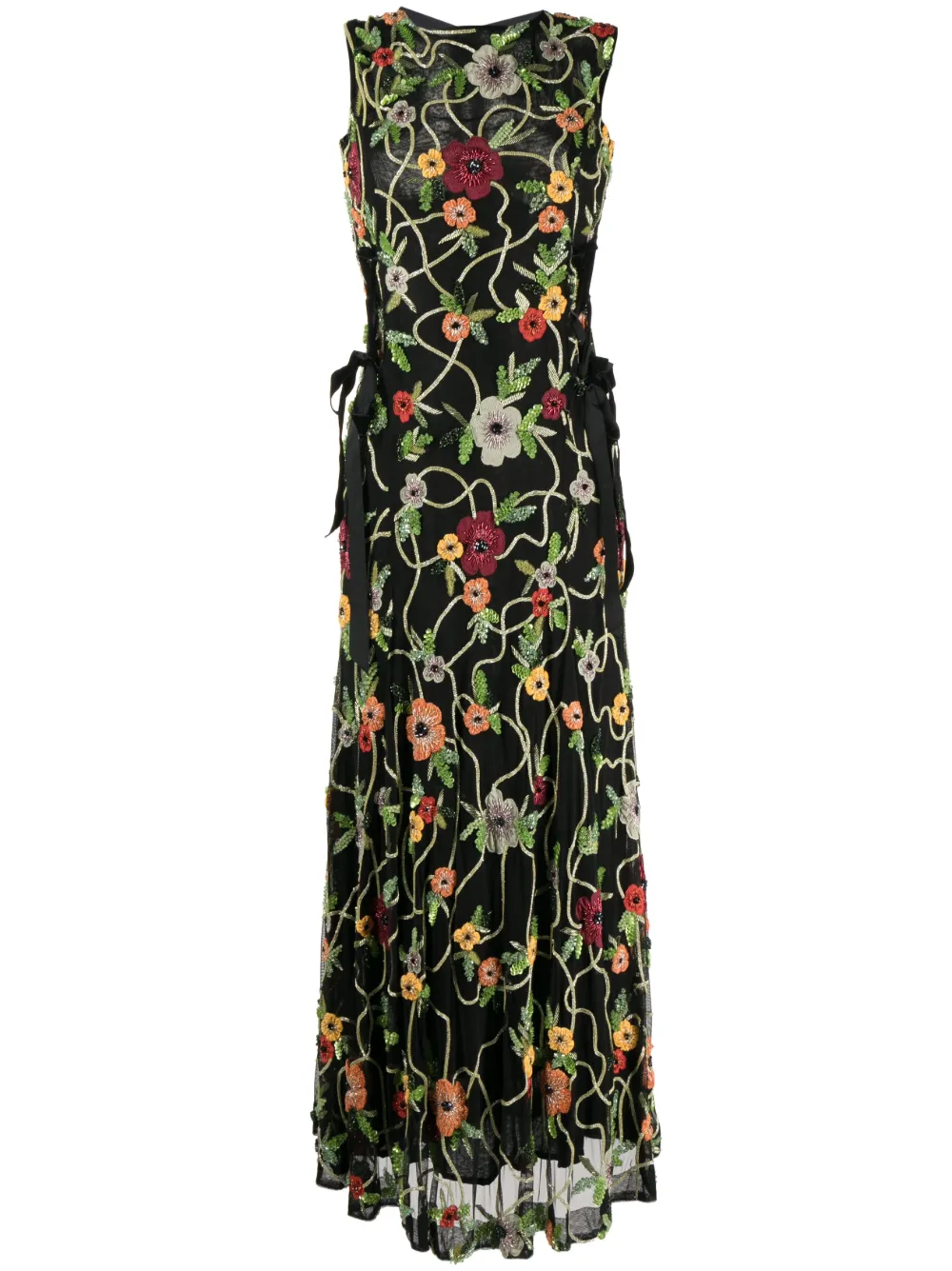 Rachel Gilbert Lotus floral-embroidery maxi dress – Black