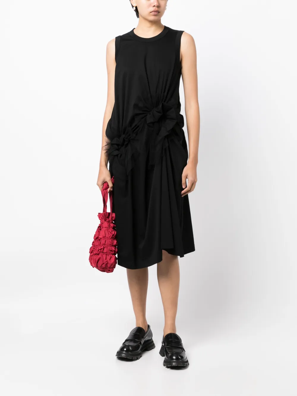 Noir Kei Ninomiya draped-detail cotton dress - Zwart