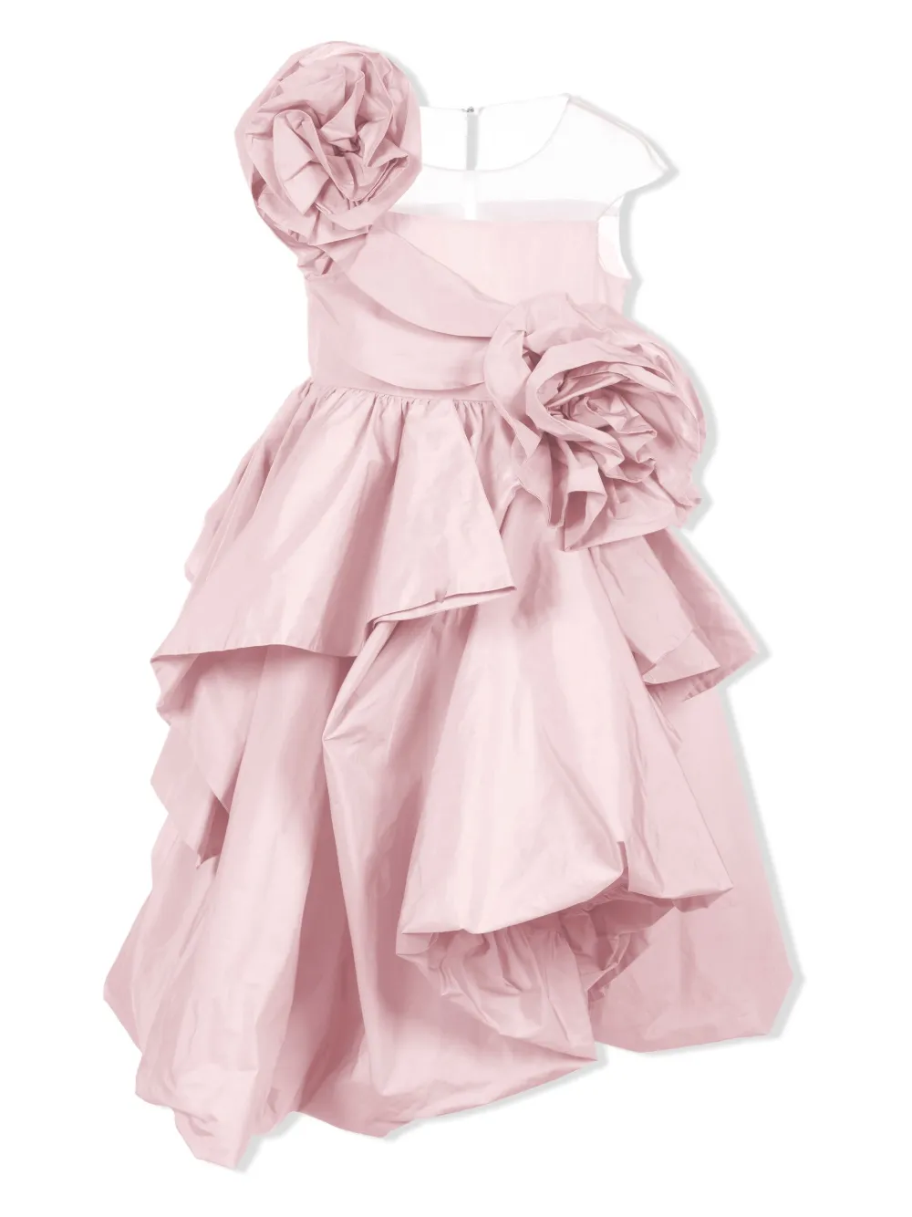 Marchesa Couture Kids' Floral-appliqué Full-skirt Dress In Pink