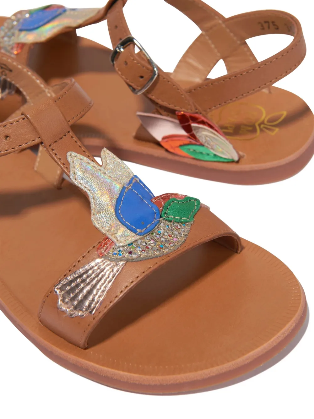 Pom D'api Girls Leather Plagette Hummingbird Sandals In Brown