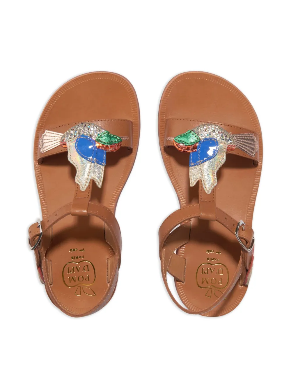 Pom D'api Girls Leather Plagette Hummingbird Sandals In Brown