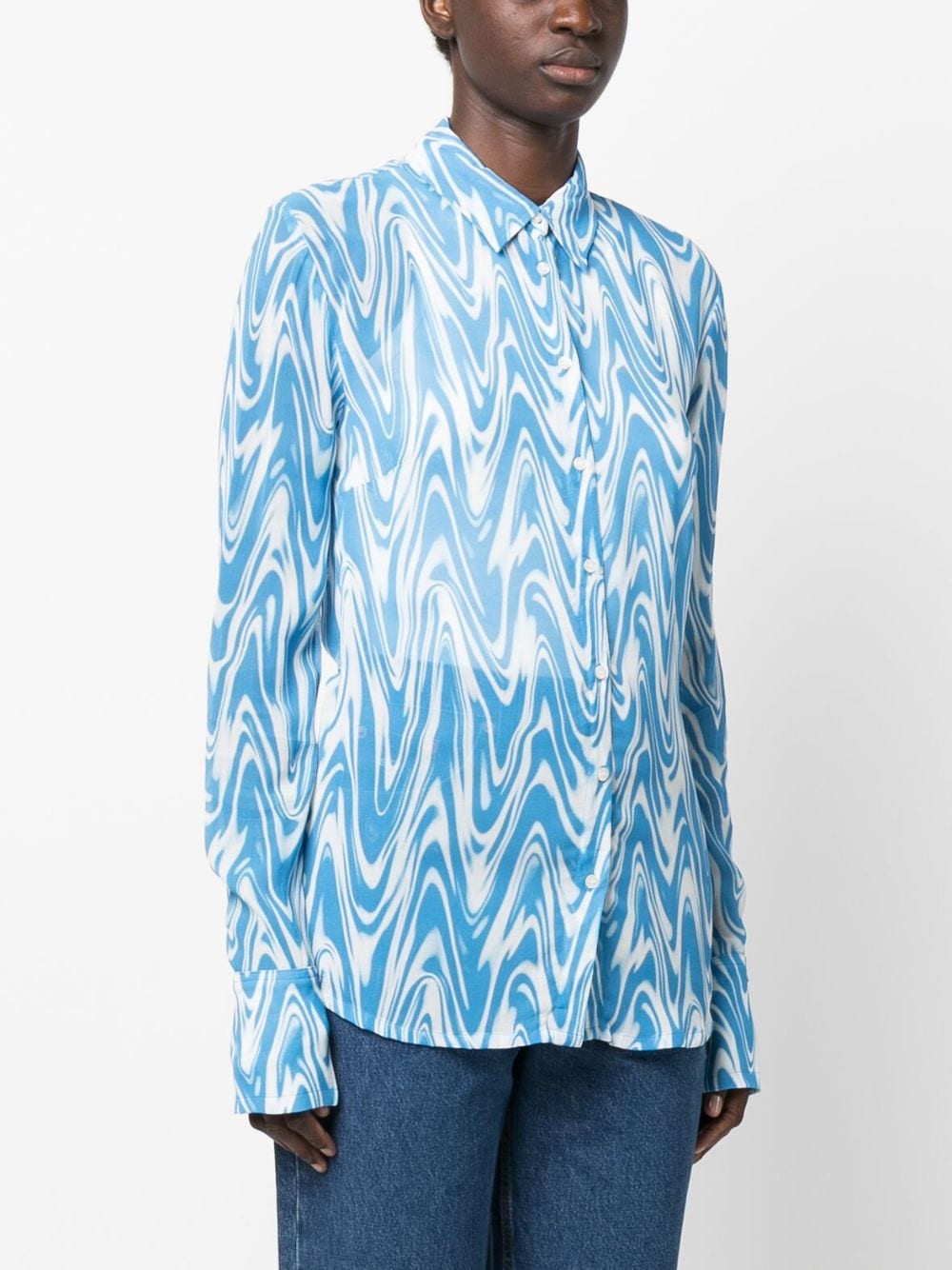 Shop Tommy Jeans Swirl-print Button-up Shirt In Blue