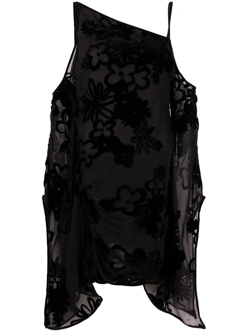 Tom Ford Primrose Floral Velvet Devore Off-the-shoulder Mini Dress In Black