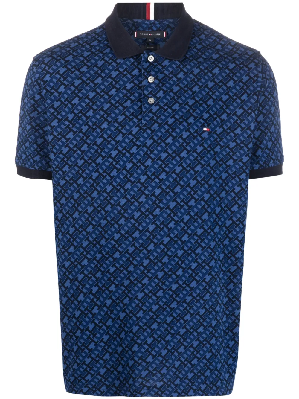 Tommy Hilfiger monogram-pattern cotton polo shirt - Blue