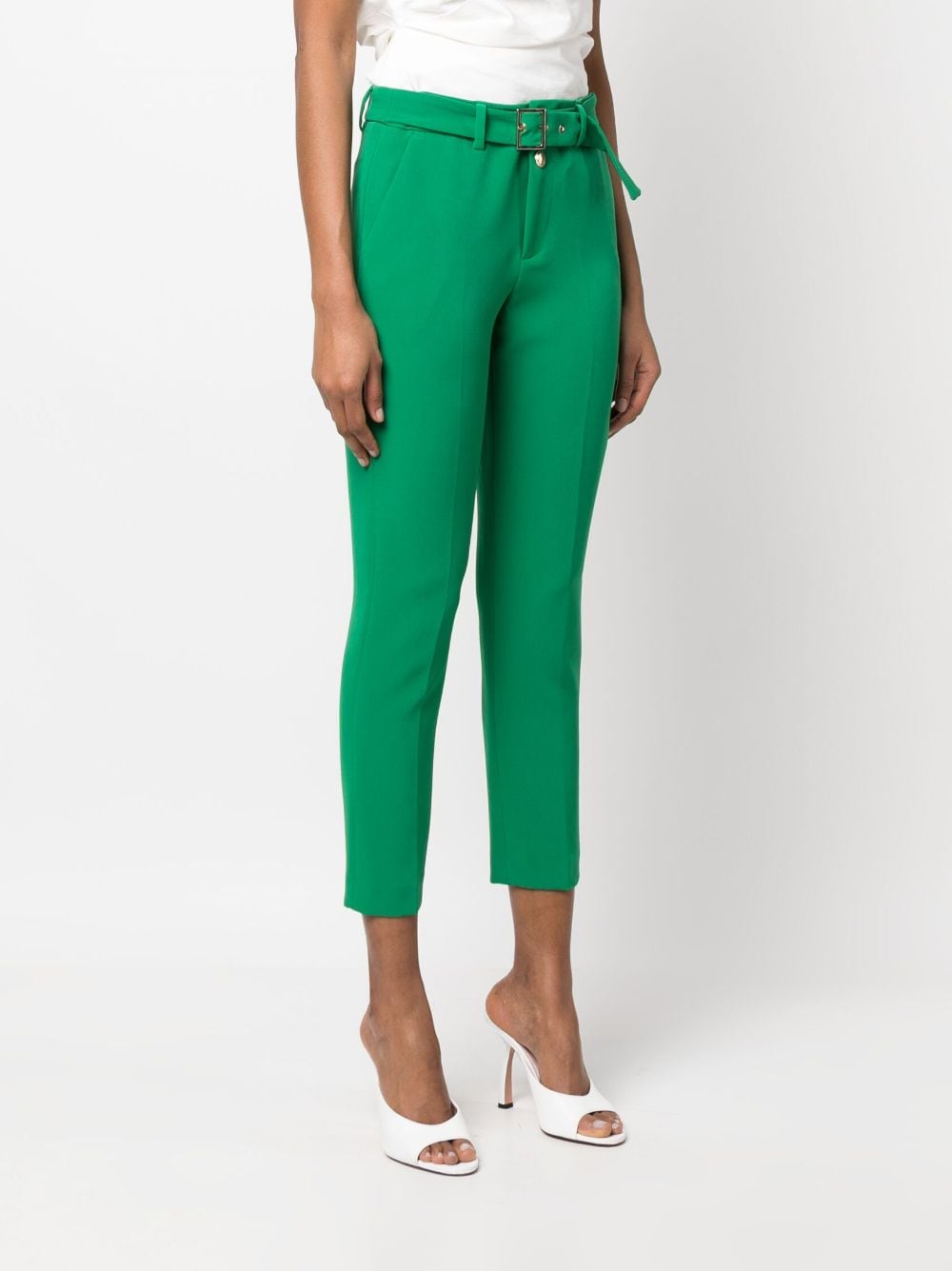 Shop Liu •jo Belted-waist Tailored Trousers In Green