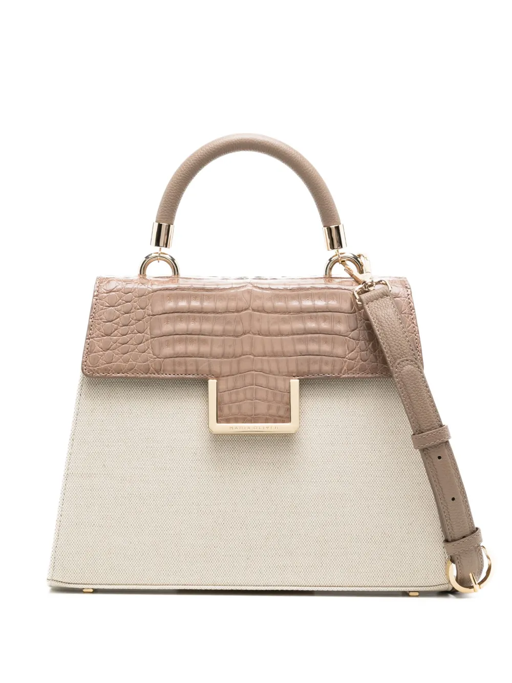 crocodile-embossed flap crossbody bag