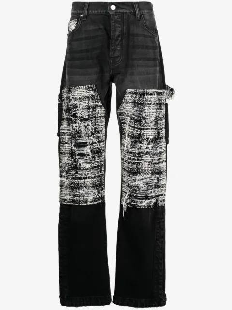 AMIRI tweed-panelling distressed jeans