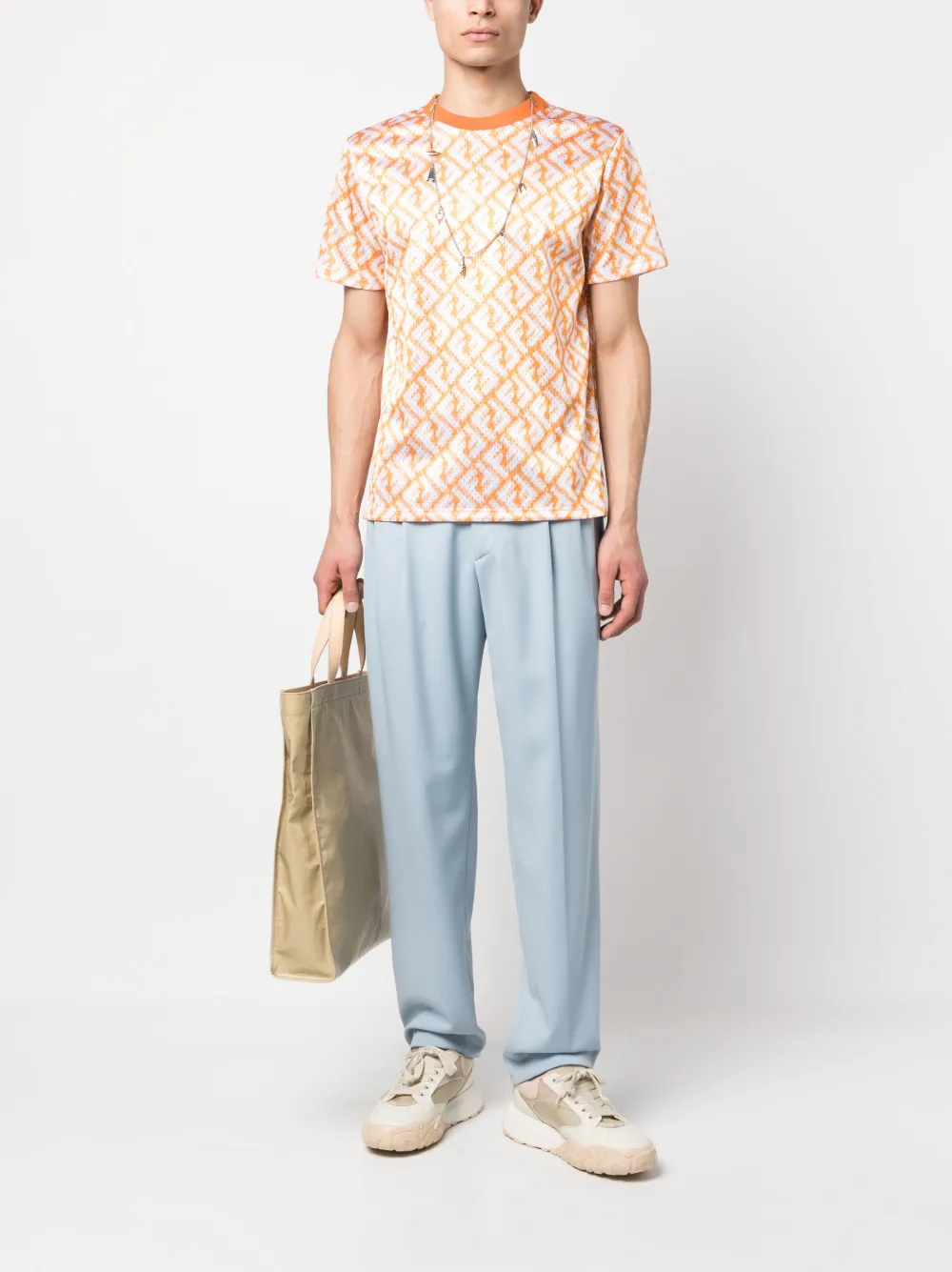 Shop Fendi Monogram-pattern Perforated T-shirt In Orange