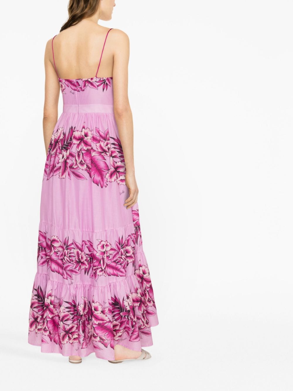 Shop Pinko Floral-print Tiered Maxi Dress In Rosa