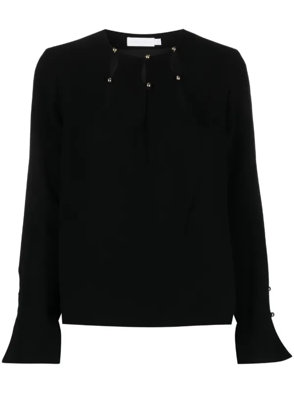 Simkhai Sharon Long-sleeve Crepe Blouse in Black