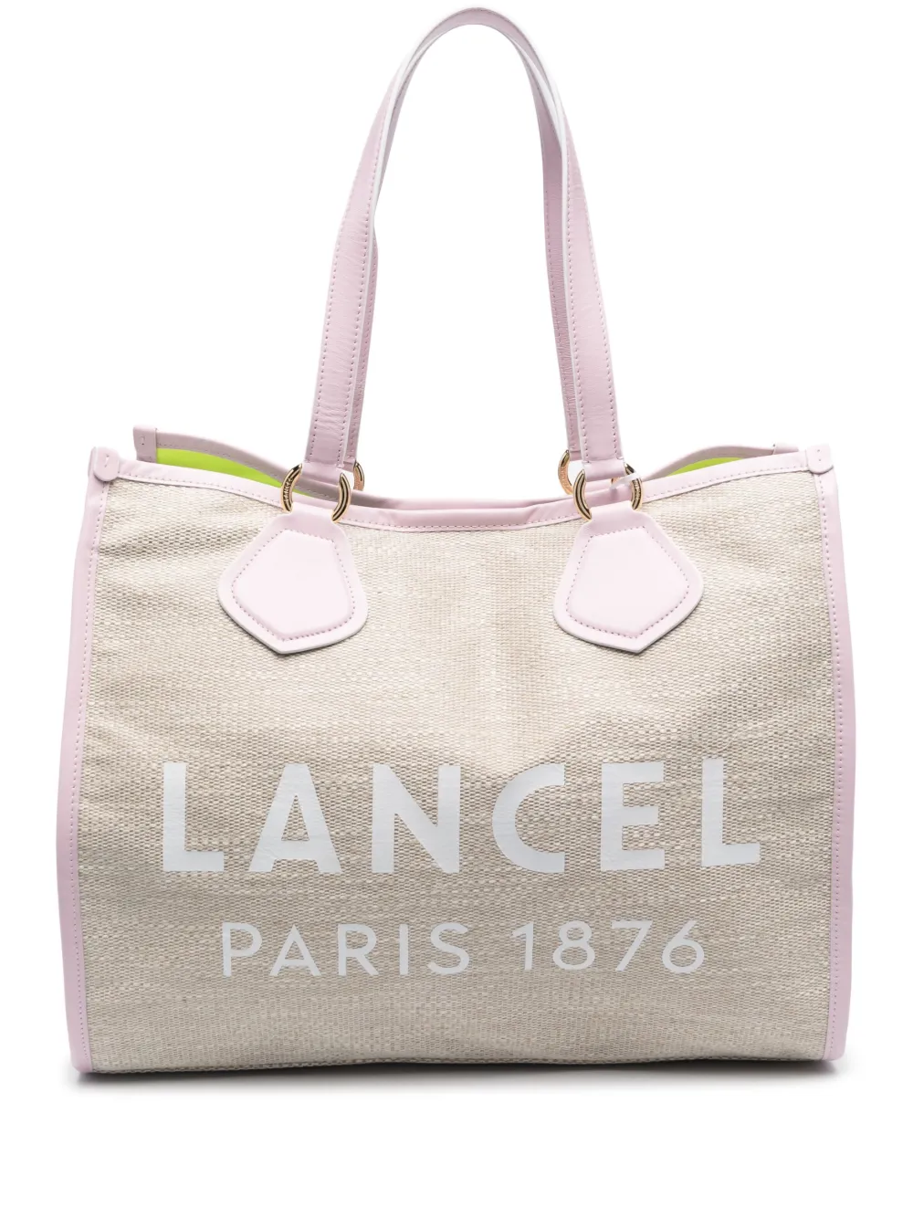 Lancel Logo-print Straw Tote Bag In Nude