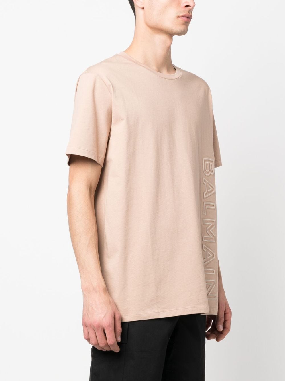 Shop Balmain Logo-embossed Cotton T-shirt In Nude