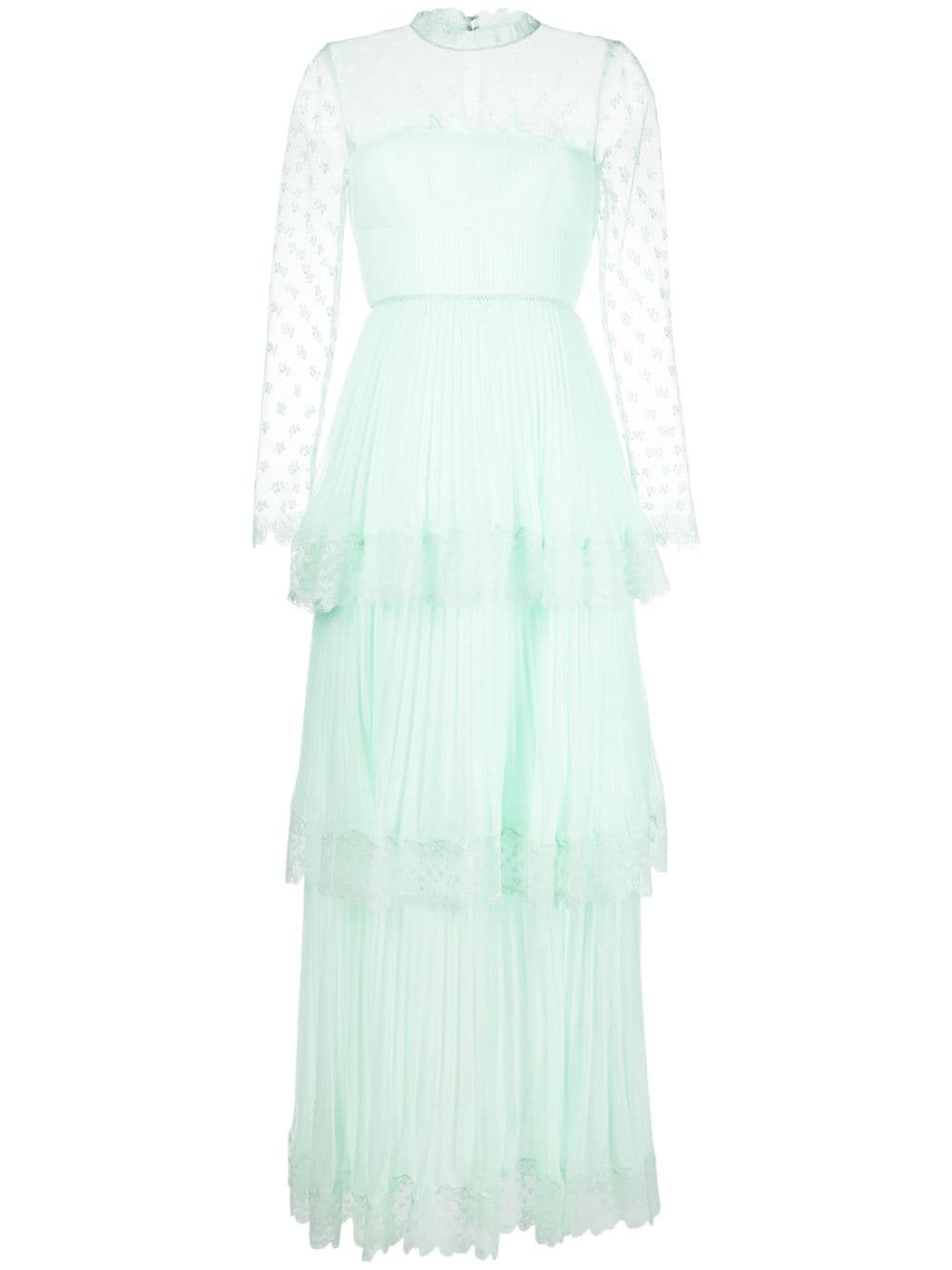 Self-portrait Lace-trimmed Chiffon Tiered Dress In Green