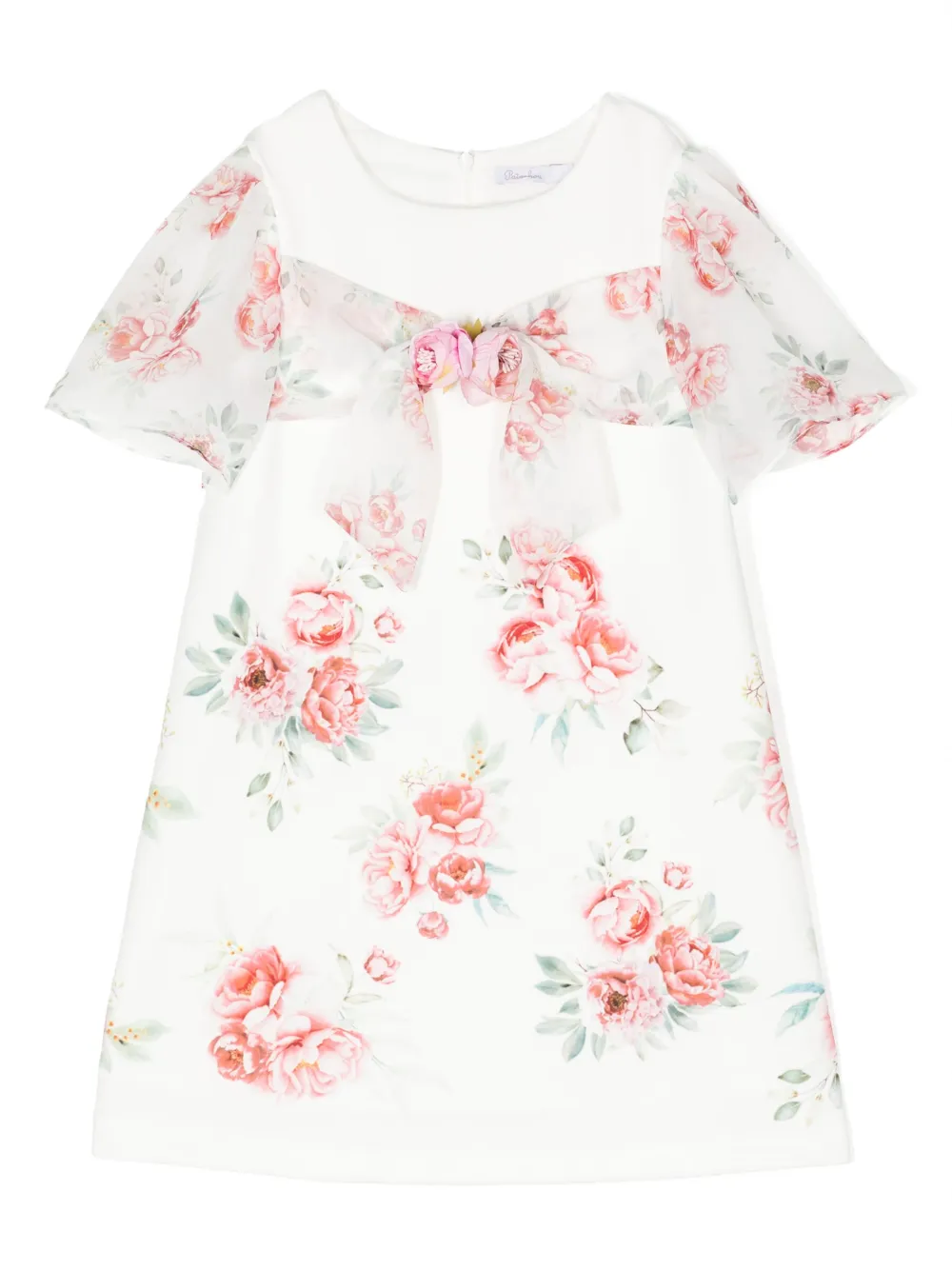 Patachou Kids' Bow-detail Floral Dress In White