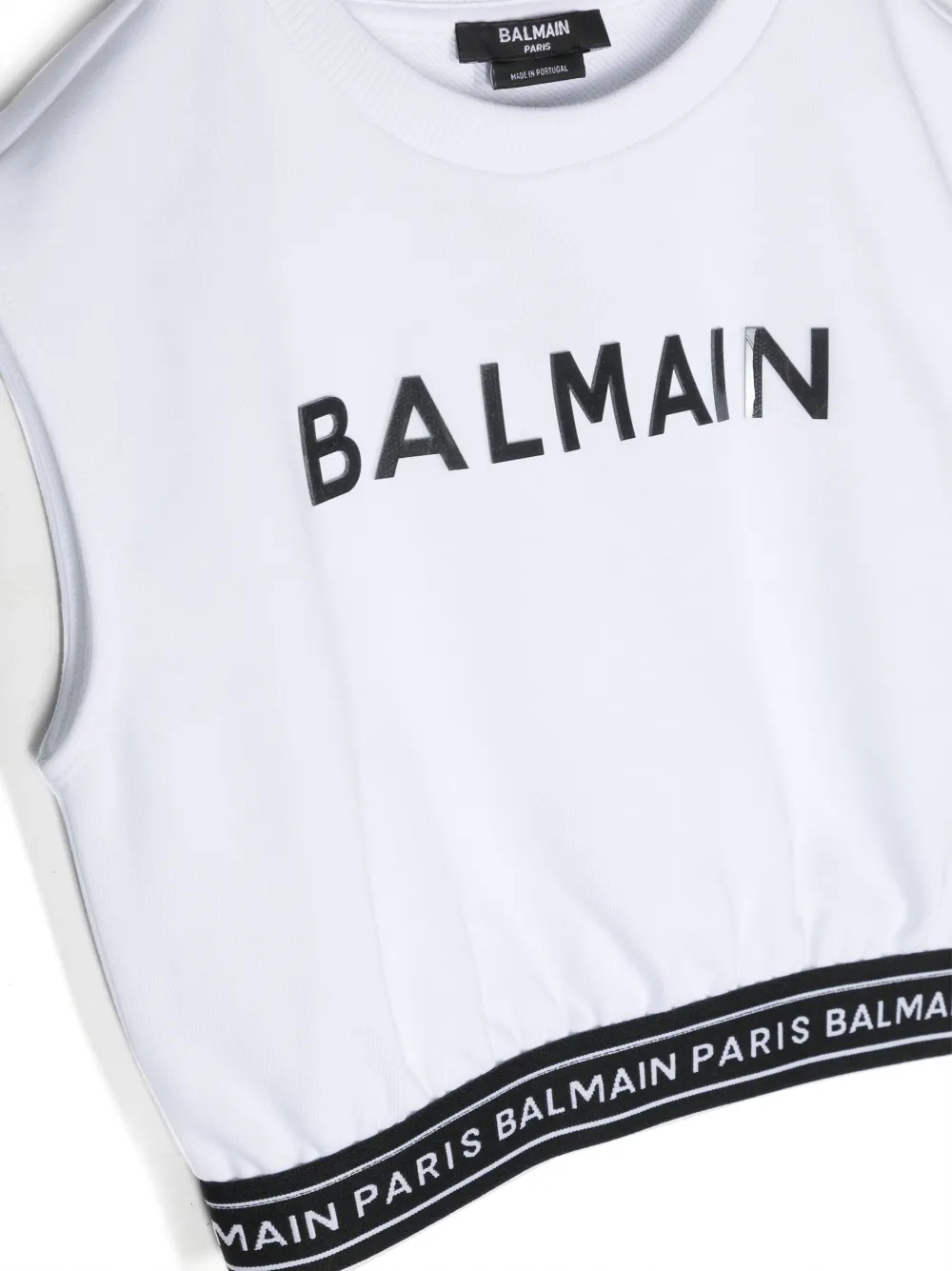 BALMAIN LOGO-PRINT COTTON TOP 