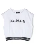 Balmain Kids logo-print cotton top - White