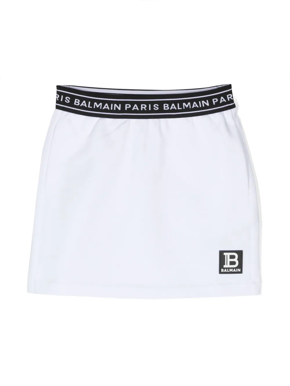 Balmain Kids' Logo Tape Cotton Sweat Skirt In White/black