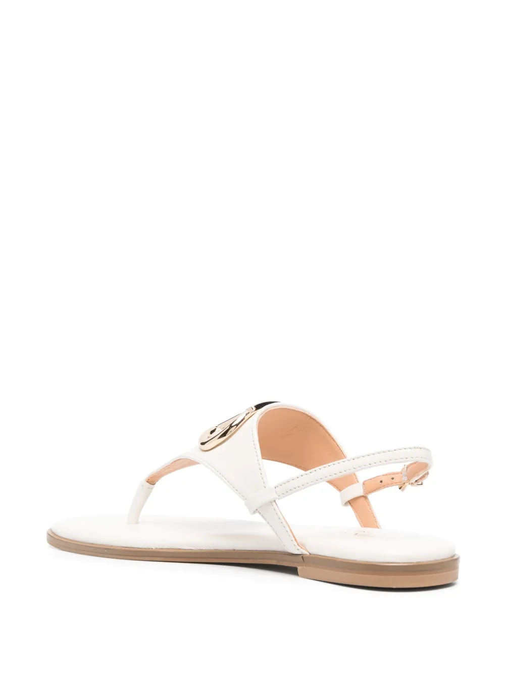Twinset Logo-plaque Thong-strap Leather Sandals In Weiss
