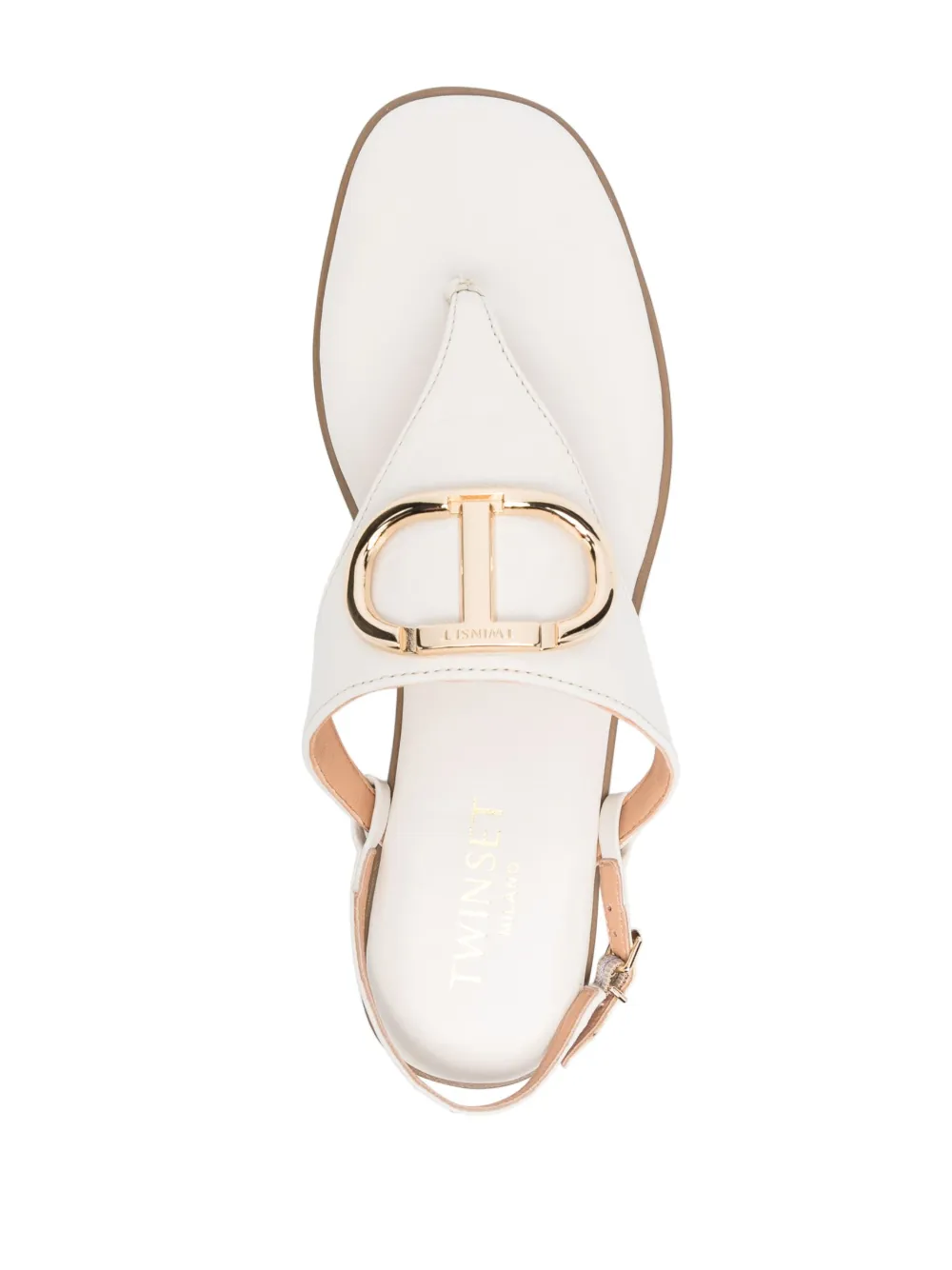 Twinset Logo-plaque Thong-strap Leather Sandals In Weiss