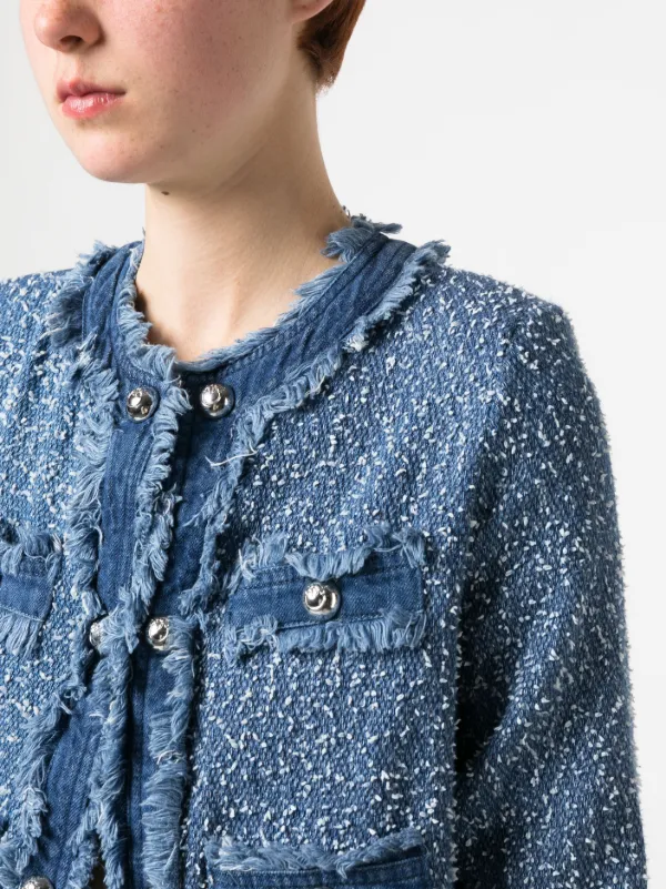 PINKO denim trimmed Boucl Jacket Farfetch