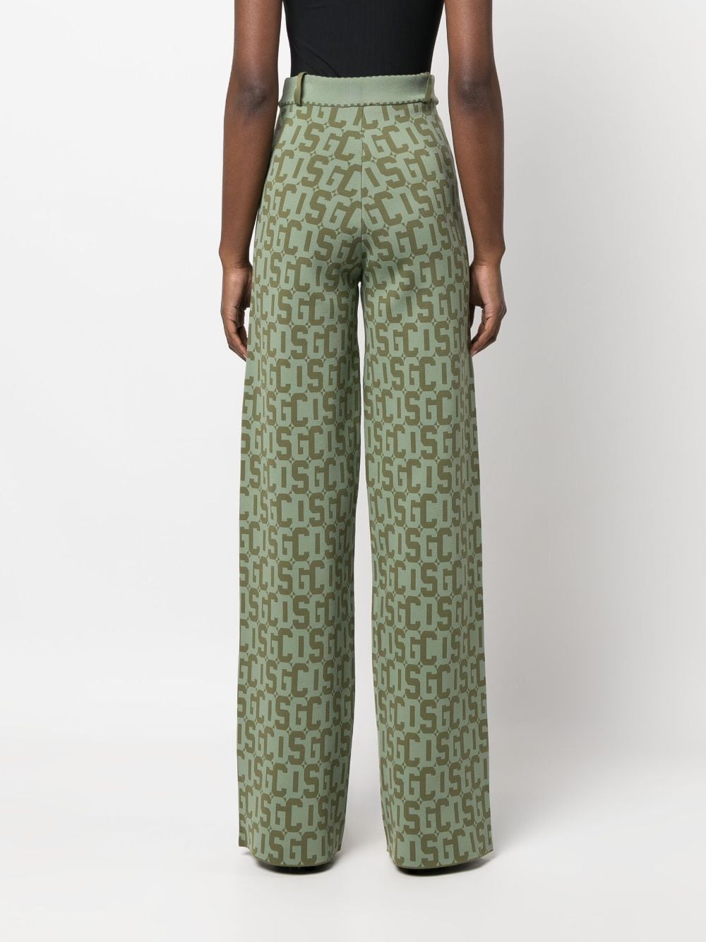 Shop Gcds Monogram High-waisted Knit Trousers In 60 Military