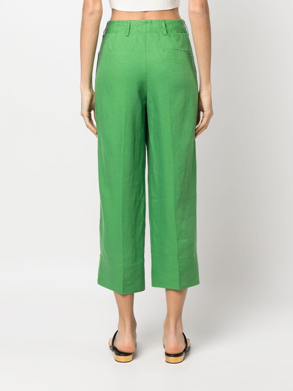 Shop Max Mara Washed Linen Cropped Trousers In Green