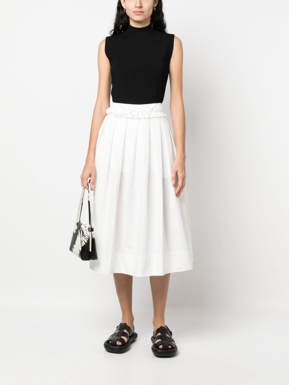 Shop Plan C Pleated Cotton Midi Skirt In Weiss