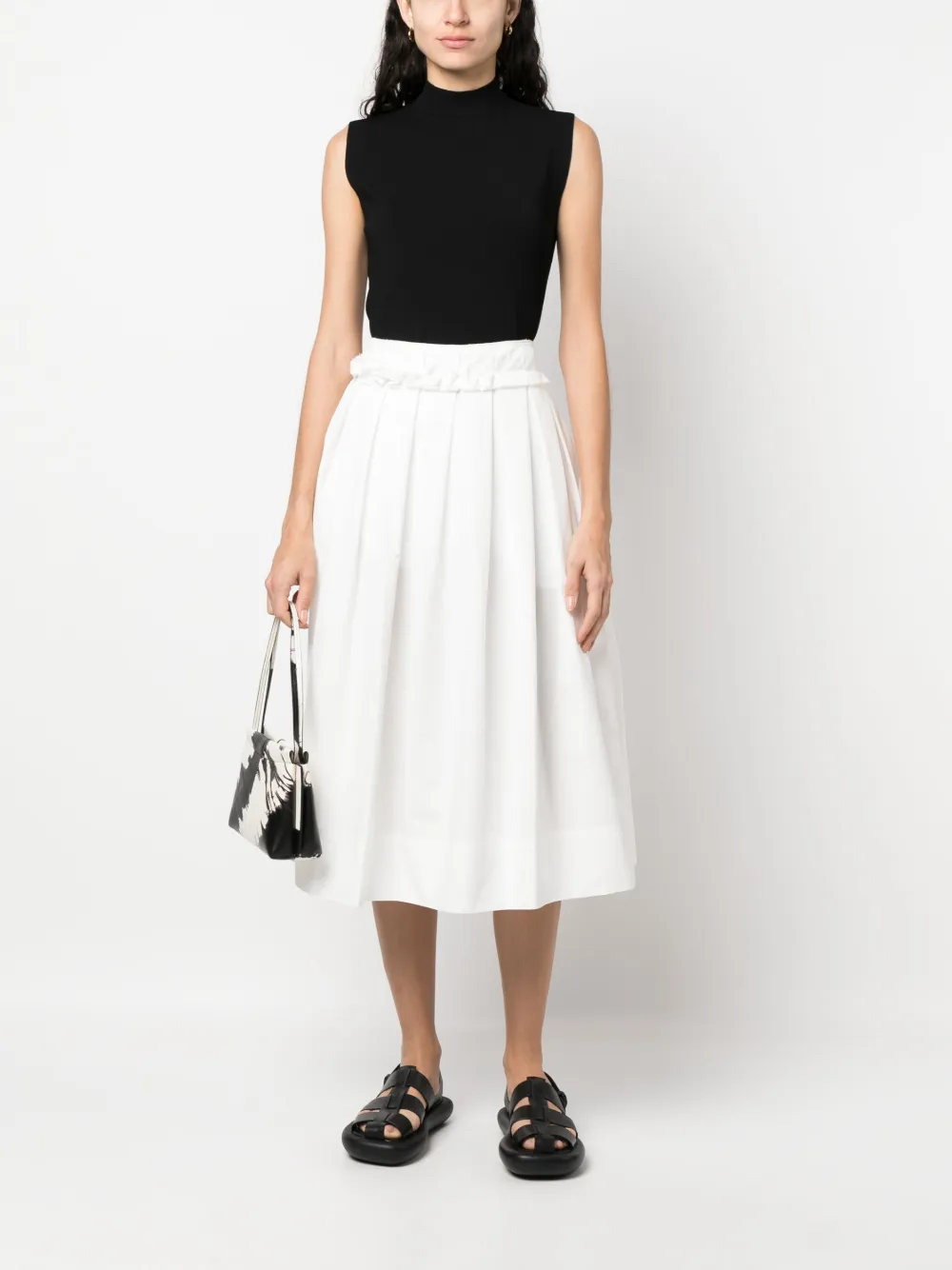 pleated cotton midi skirt