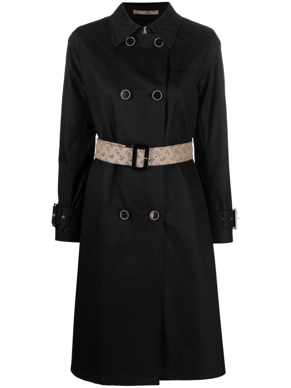 Herno Belted Double-breasted Trench Coat In Black