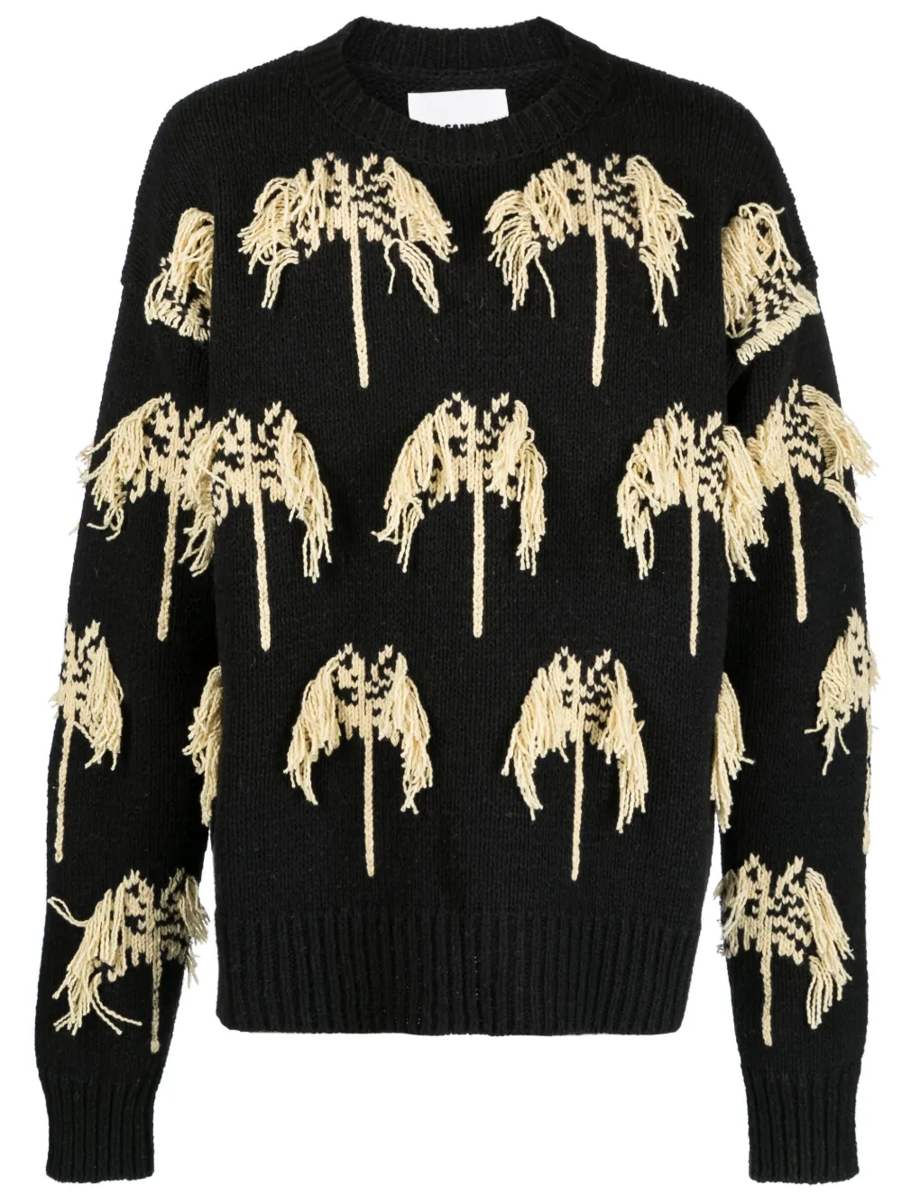 Jil Sander Intarsia fringed cotton-blend jumper - Black