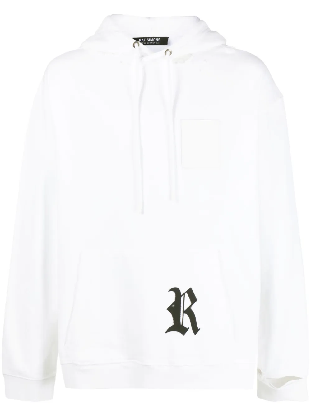 Raf Simons Destroyed Regular Fit Hoodie W/ R Print In Weiss