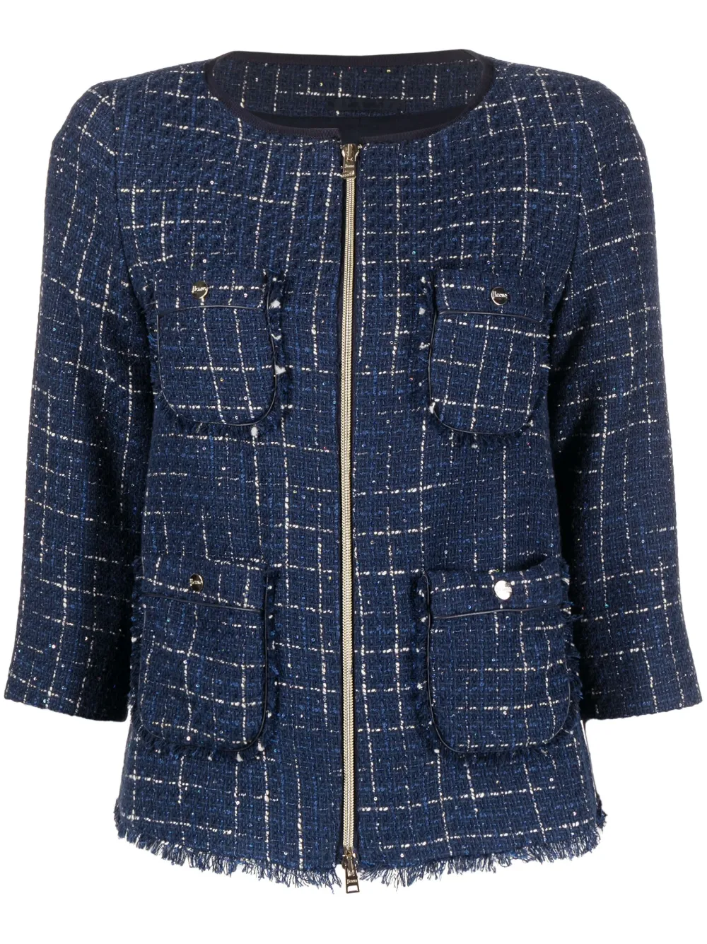Herno Zip-up Tweed Jacket In Blue