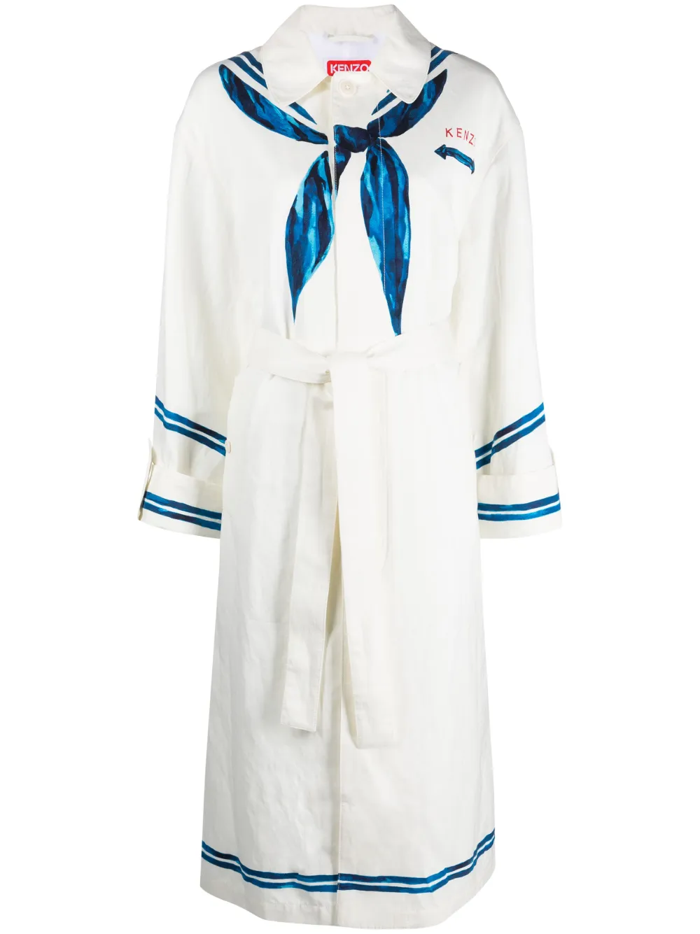 Kenzo sailor-print single-breasted coat - White