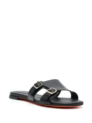 サンダル・ミュール SANTONI BLACK LEATHER VIRNA SANDALS Santoni Black Leather Virna Sandals | ModeSens