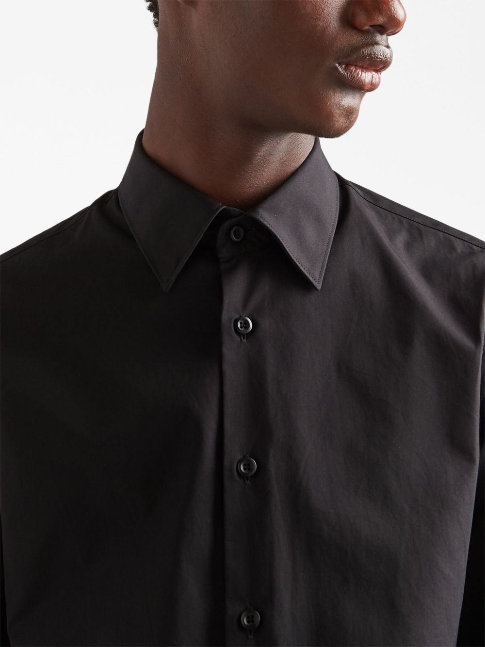 Shop Prada Long-sleeved Cotton Shirt In Black