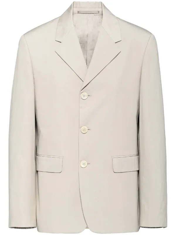 Prada Triangle Logo Single-breasted Blazer in Neutrals