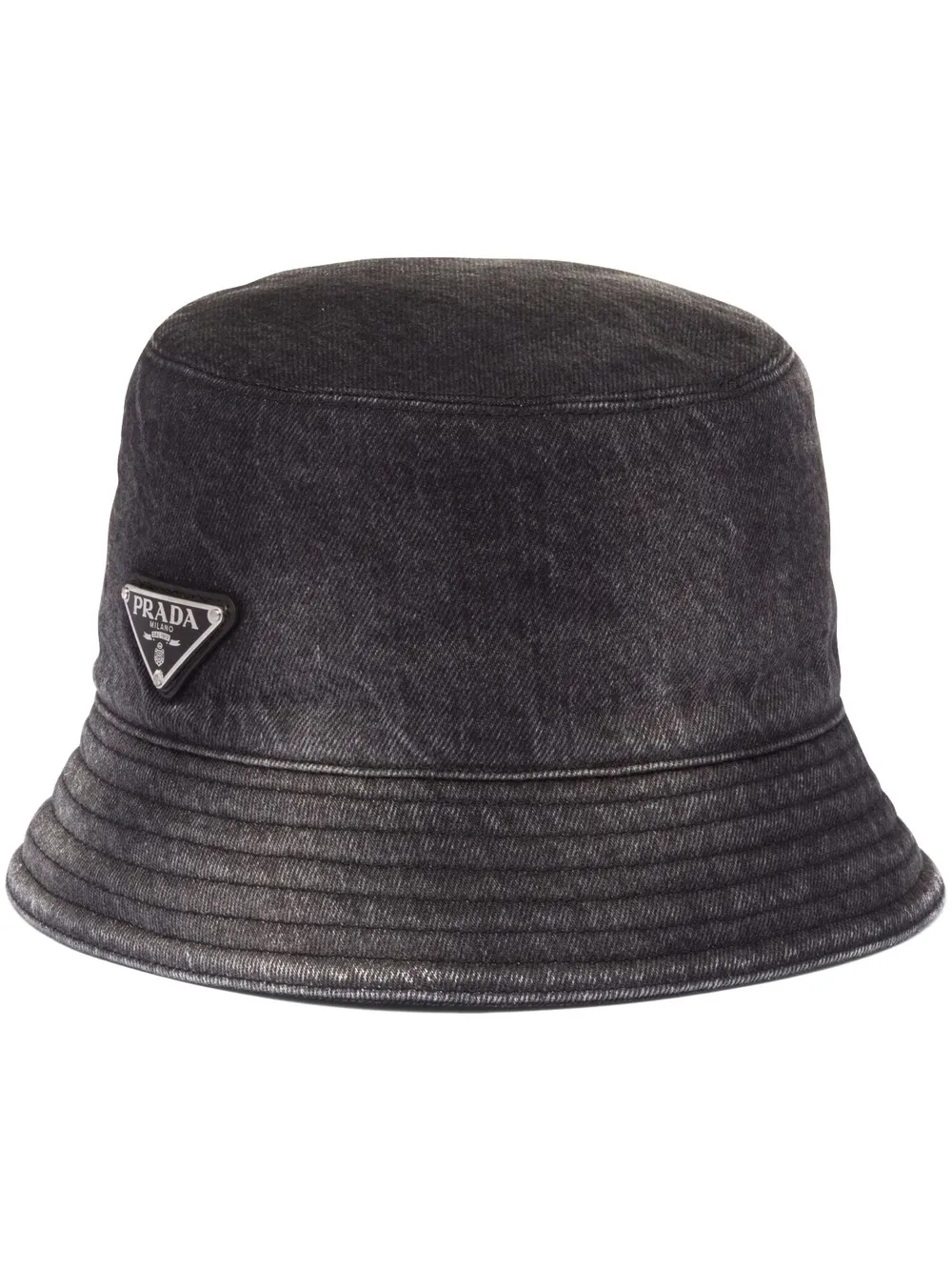 Prada Logo-plaque Denim Bucket Hat In Black