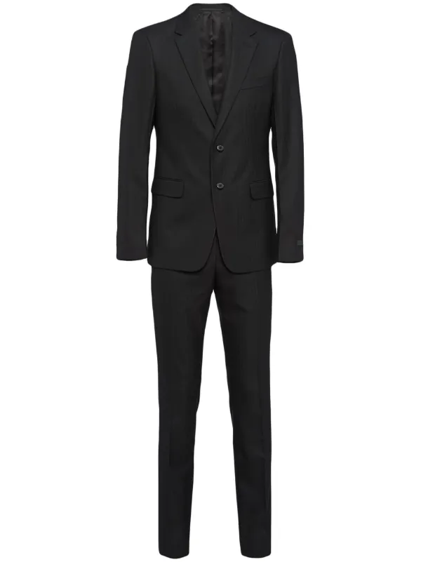 Prada Single Breasted Wool Suit Men Wool 46r Black