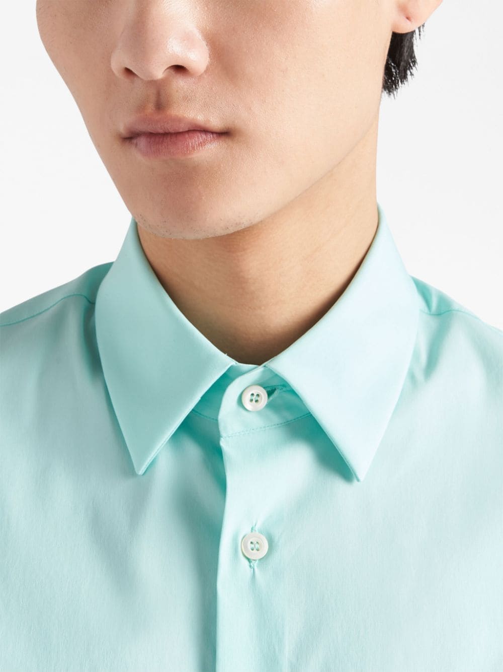 Shop Prada Long-sleeved Poplin Shirt In Green