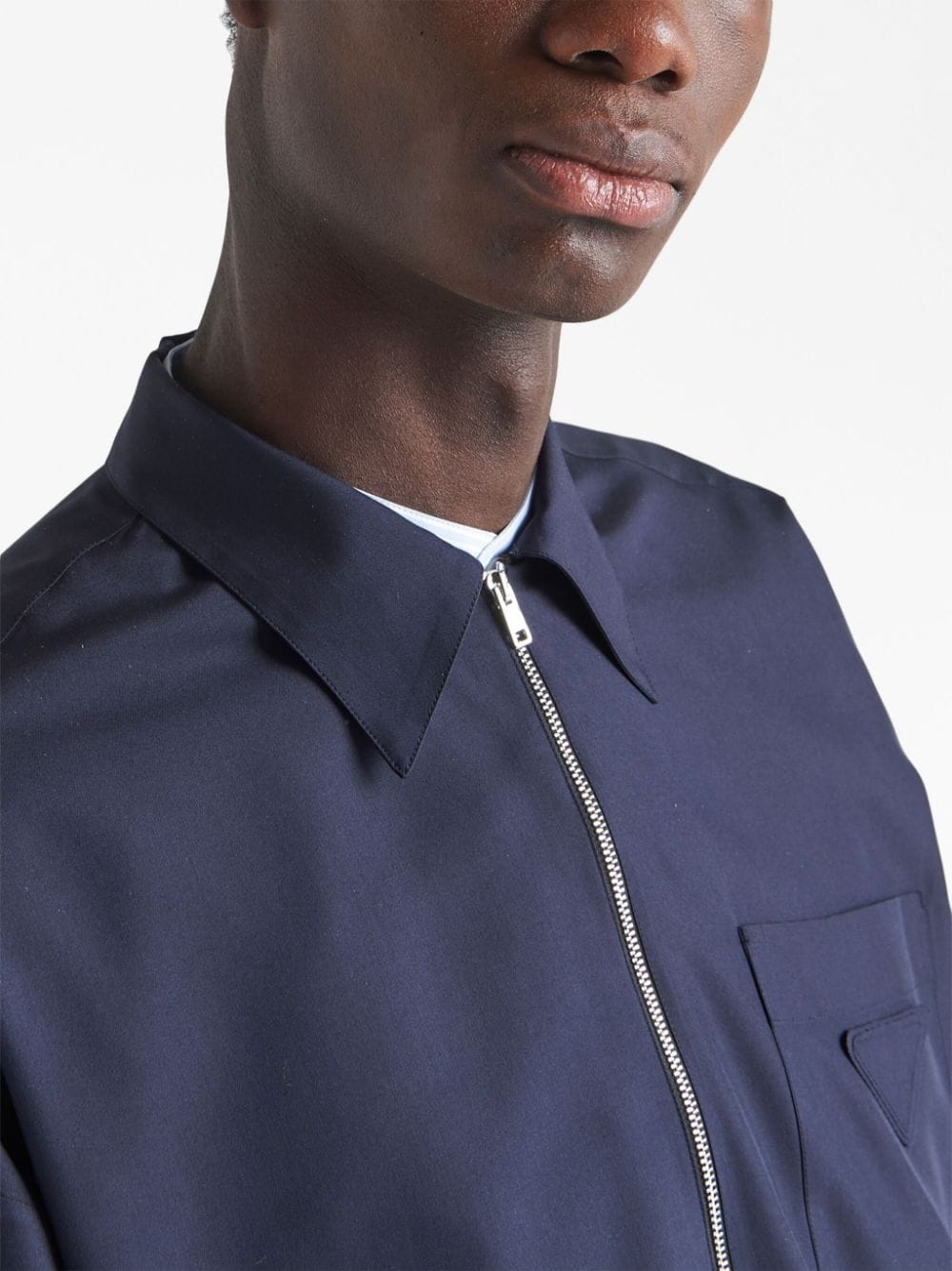 Shop Prada Zip-front Silk Shirt In Blue