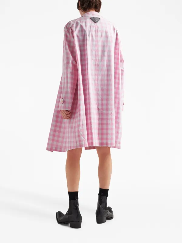 Prada gingham-check Cotton Coat | Pink | FARFETCH